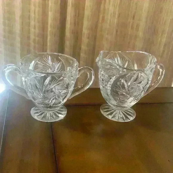 Vintage Crystal Creamer And Sugar Bowl Set...Elegant Glass w/Cut Patterns - Picture 1 of 10